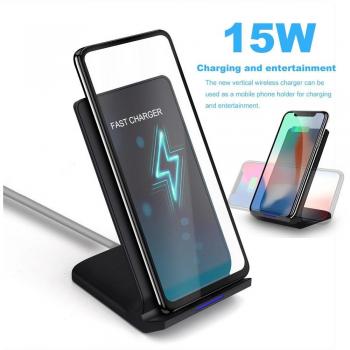 Cargador Inalámbrico Qi 15W para Móvil con Soporte Compatible con iPhone 12, 12 Pro, 11, X, XR, XS MAX y Samsung Galaxy Note Series