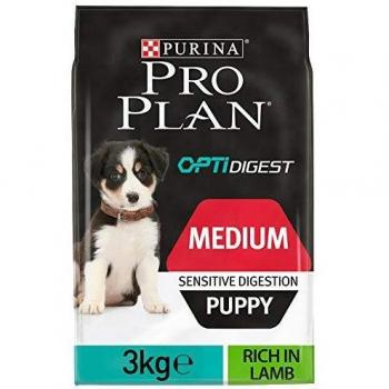 PURINA Pro Plan Comida Seco para Cachorro Mediano con Digestión Sensible con Optidigest, Sabor Cordero - 3 Kg