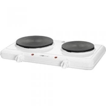 Clatronic DKP 3406 Hornillo eléctrico doble con asas, 2 zonas de cocinado 18 cm y 15 cm, 1500 W y 1000 W, 2500 W, Blanco
