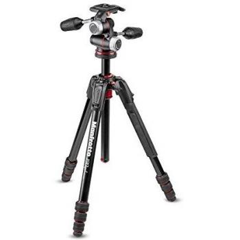 Manfrotto 190Go! - Kit de trípode de Aluminio de 4 Secciones con rótula 3-Way, Color Negro