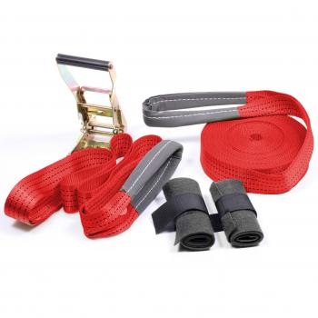 SportPlus Juego Completo de Slackline de 5 Piezas – Cinta para Equilibrio para Principiantes y Avanzados – 15 m de Largo y 50 mm de Ancho – Incluye Protección para Árboles