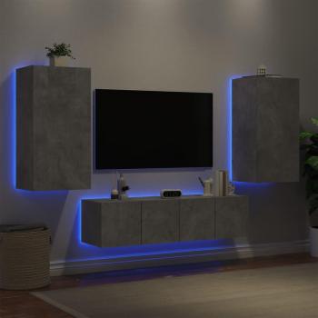 Muebles TV pared con LED 4 piezas madera ingeniería gris hormigón