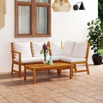 4-Piece Garden Lounge Set with Cream Cushions, Solid Acacia Wood