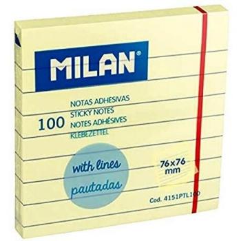 MILAN Bloc 100 notas adhesivas amarillo claro pautadas 76 x 76 mm NUEVO