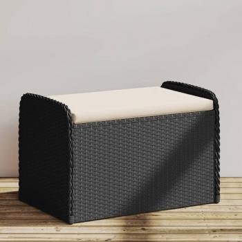 Banco de almacenaje con cojín de ratán sintético negro 80x51x52 cm