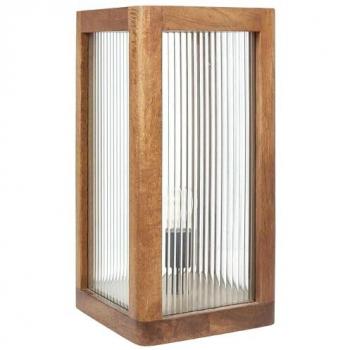 Lámpara de mesa rectangular de madera de mango con paneles de vidrio, diseño industrial moderno para decoración del hogar