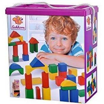 Bloques de Madera de Colores Eichhorn, 100 Piezas en Caja de Almacenamiento con Tapa Clasificadora, para Niños a Partir de 1 Año