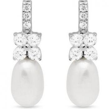 Pendientes de Plata de Ley 925 con Perla Blanca y Baño de Rodio - Meribri Essential