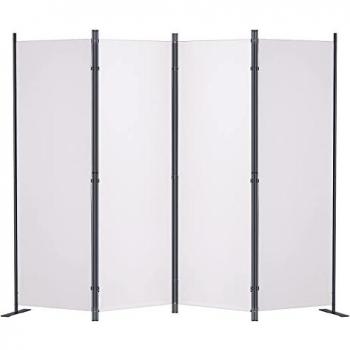 Biombo Separador Plegable de 4 Paneles con Marco de Acero al Carbono y Tejido de Poliéster - 224x30x171 cm, Privacidad para Oficina, Dormitorio y Estudio