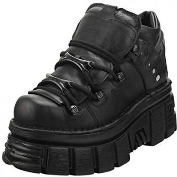 New Rock 106N-S52 Metallic Black Leather Biker Punk Gothic Tower Boots - Size EU 46