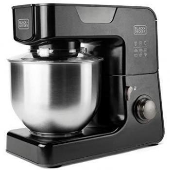 Black+Decker BXKM1000E Stand Mixer 1000W with 5.2L Stainless Steel Bowl, 8 Speeds and Turbo Function, Anti-Splash Lid, Black