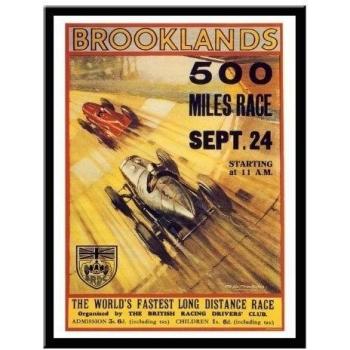 Brooklands 500 Milla Raza Print 1930s negro enmarcado - 41 x 31 cms