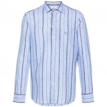 Etro Men's Striped Cotton Shirt in Clear Blue | Size L