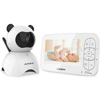 ANNEW Vigilabebés 5'' LCD Bebé Monitor con Cámara Digital Inalámbrico con Visión Nocturna Modo VOX Monitoreo de Temperatura Comunicación Bidireccional Canción de cuna Ampliable a 4 Cameras