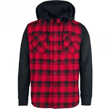 R.E.D. by EMP Hooded Checked Flanell Hombre Camisa de Franela Negro/Rojo S