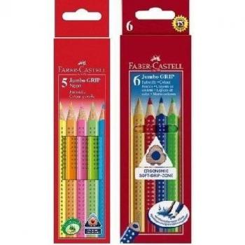 Faber-Castell Bundle 110912 lápices de jumbo grip 12 estuche de cartón; incluye sacapuntas y FABER-CASTELL 110994 - Estuche de lápices de colores JUMBO GRIP Neon, 5, color Bundle neon + bunt