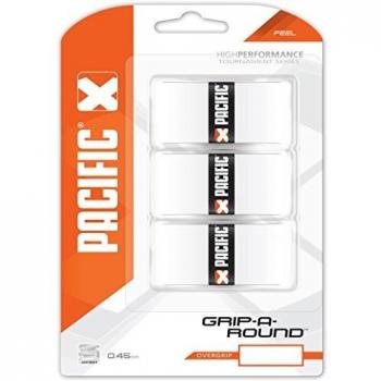 Pacific Overgrip Grip-A-Round 3er - Mango de Raqueta de Tenis, Color Blanco, Talla Standard