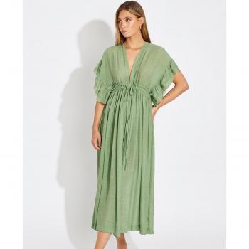 Vestido de playa con jareta y manga volante