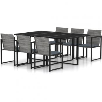 7-Piece Grey Poly Rattan Outdoor Dining Set with Cushions