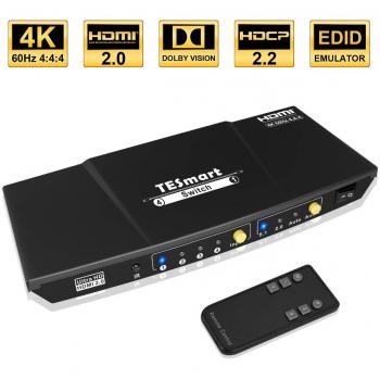 TESmart 4x1 HDMI Switch 4K Conmutador HDMI 4 Entradas 1 Salida de Caja HDMI Switcher con IR Remote Auto 2.0/5.1 Salida de Audio, Soporte 4K @60Hz Full HD1080P 3D para Xbox One, PS4/PS3, TV