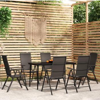 vidaXL 7-Piece Black Garden Dining Set