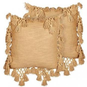 Conjunto de 2 cojines de algodón con borlas 45 x 45 cm color beige arena Olearia