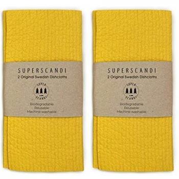 SUPERSCANDI | Bayeta Sueca Super Absorbente, Reutilizable Y Ecologica | Paños De Cocina Biodegradables De Celulosa Y Algodón | Bayeta Cocina | Trapo Cocina, Limpieza | Pack x4, Mostaza