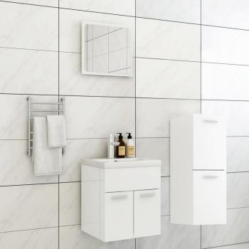 Juego de muebles de baño de madera de ingeniería en blanco brillo
