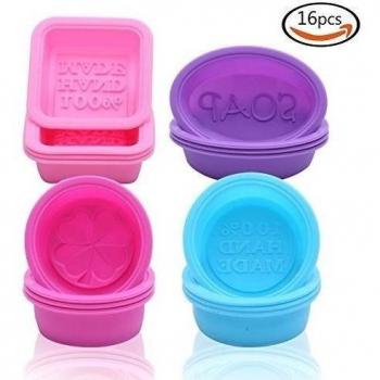 Goodlucky365 16pcs Moldes de Jabón Ovales Redondos Cuadrados 100% Hecho A Mano Moldes de Silicona