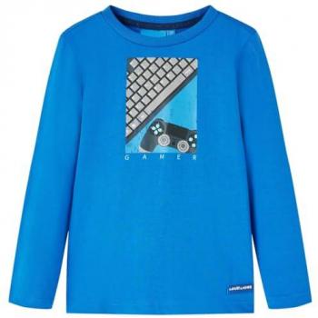 Camiseta Infantil Manga Larga Estampado Mando y Teclado Jersey Azul Cobalto 140