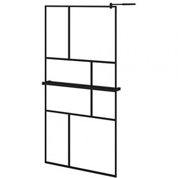 Mampara Ducha con Estante Vidrio ESG y Aluminio Negro 100x195cm