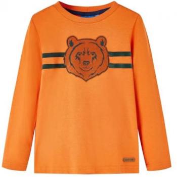 Camiseta Infantil de Manga Larga Estampado de Oso Naranja Oscuro 140