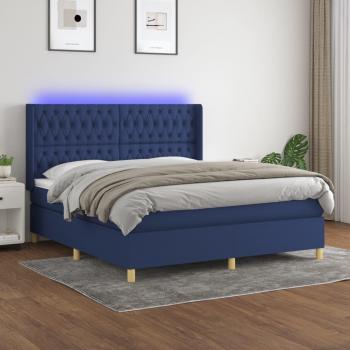 Cama box spring blanda con colchón y luces LED de tela azul 180x200 cm