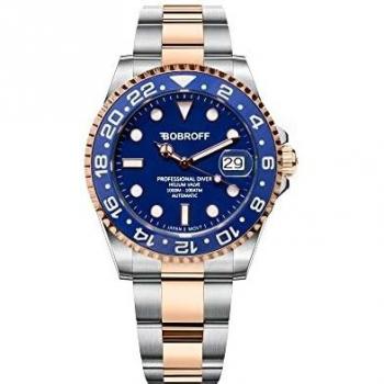 Bobroff BF0006 Automatic Diver Watch - 1000m Water Resistance, Silver/Blue, Stainless Steel Bracelet