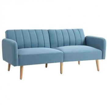 Sofá cama plegable de 2 plazas tapizado en lino sintético con respaldo ajustable en 3 niveles y reposabrazos desmontables, dimensiones 173x75x73 cm, color azul
