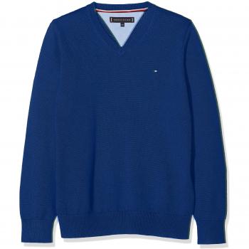 Tommy Hilfiger Essential Organic V-Neck Sweater, suéter para Niños, Azul