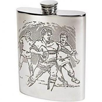 6 oz RUGBY escena peltre riñón petaca