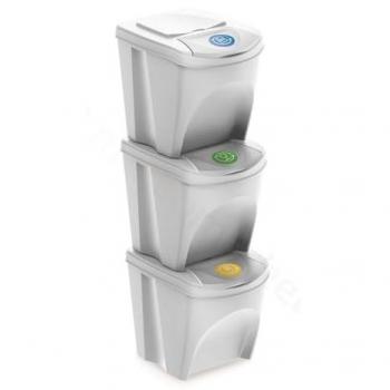 Juego de 3 cubos de reciclaje Wellhome de 25 litros color blanco