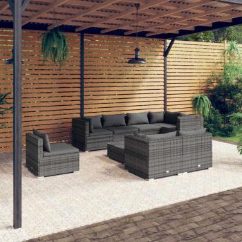 9-Piece Grey Poly Rattan Garden Lounge Set with Cushions