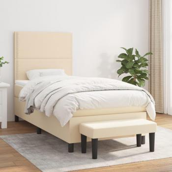 Cama box spring con colchón de muelles en tela color crema 90x200 cm