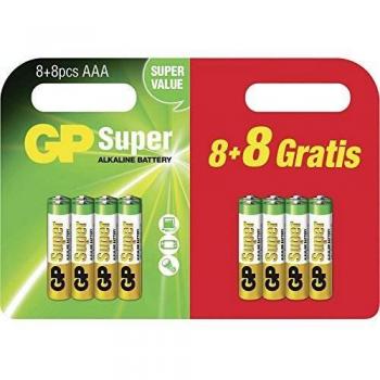Baterías GP Super Alkalinas AAA Micro LR03 - Paquete de 16 (8+8) - 1,5V