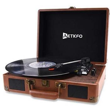 Tocadiscos Bluetooth, Tocadiscos de Vinilo Vintage con Estéreo Altavoces Integrados, Toca Discos de Vinilos, 3 Velocidades 33/45/78 RPM, Equipado con Puerto USB/SD/AUX, Soporte de Bluetooth