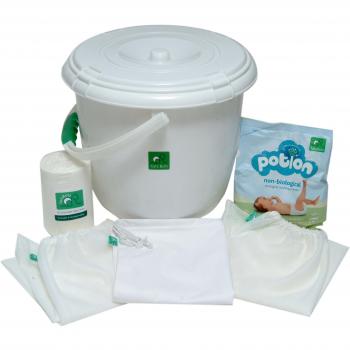 TotsBots - Set básico (papelera para pañales, 3 bolsas, 2 rollos de 100 protectores para pañal y detergente para pañales lavables)
