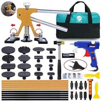 Kit de Extractor de abolladuras Dorado sin Pintura - 35 Piezas de Herramientas para Eliminar abolladuras con reparación de abolladuras de Ancho Ajustable para daños por Granizo