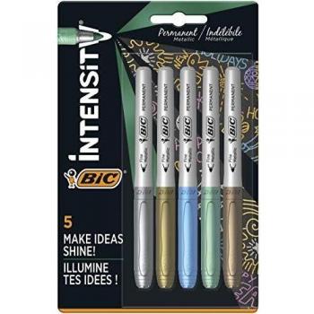 BIC Marking Mettalic Marcadores Permanentes Punta Media Cónica Blíster de 5 Unidades, Colores surtidos