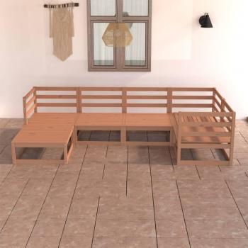 Conjunto de muebles de jardín de 6 piezas en madera maciza de pino color marrón miel