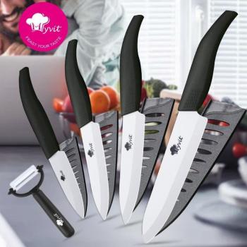 Conjunto de Cuchillos de Cerámica 3, 4, 5 y 6 Pulgadas con Cuchillo de Chef y Pelador - Hoja de Zirconia Blanca