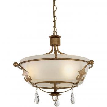 Lámpara colgante semi-techo Windsor, pátina dorada, cristal, 3 luces, E14