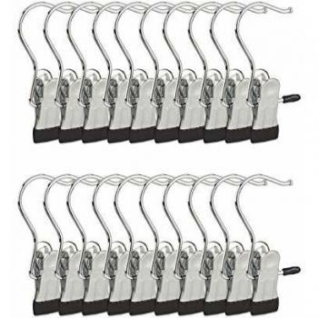 Perchas de Pinza Giratorias para Botas, Set de 20, Metal y Goma Antideslizantes, HWD: 10.5x5x2 cm, Plata/Negro