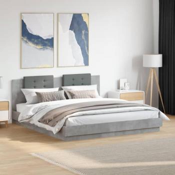 Cama con cabecero de madera multicapa gris hormigón 180x200 cm